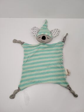 Organic Farm Buddies Teal Green Striped Baby Koala Rattle Lovey Blanket Toy